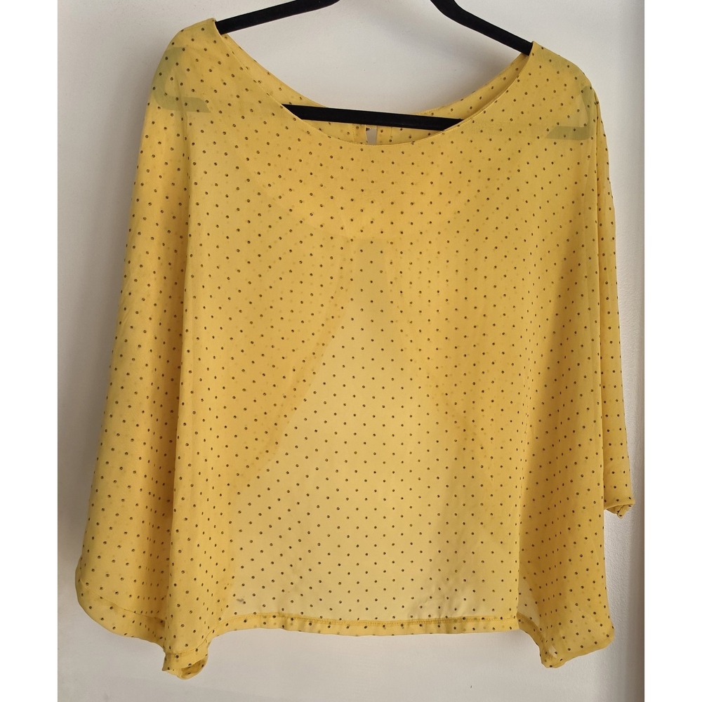Audrey 3+1 Blouse Yellow Polka Lightweight Round Neck Boho Top Open Back